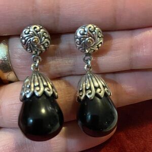 Sterling Silver and Black Onyx Dangle Earrings